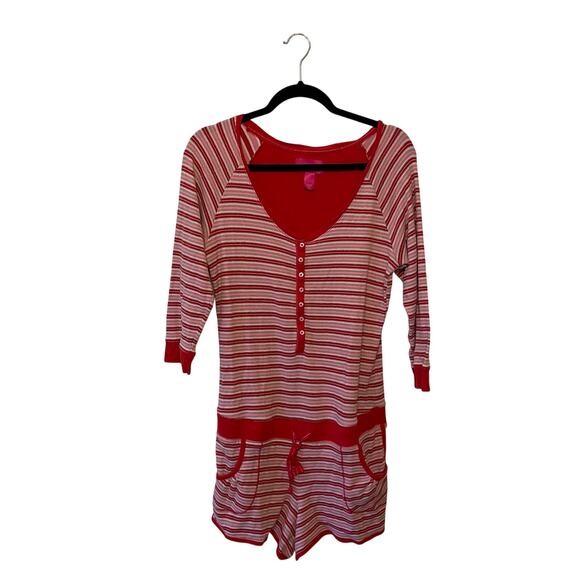 Victoria’s Secret L pajama romper sparkle stripe long sleeve deep scoop neck - Picture 1 of 7